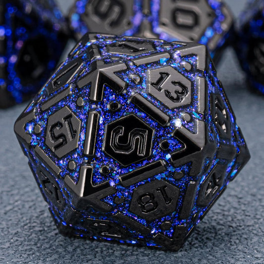 DND Metal Dice Set, Polyhedral Dice Set for RPG D&D Dice with Cracks Dungeons and Dragons Dice Set for RPG TTRPG D&D Die with Gift Case(Black Nickel Purple)