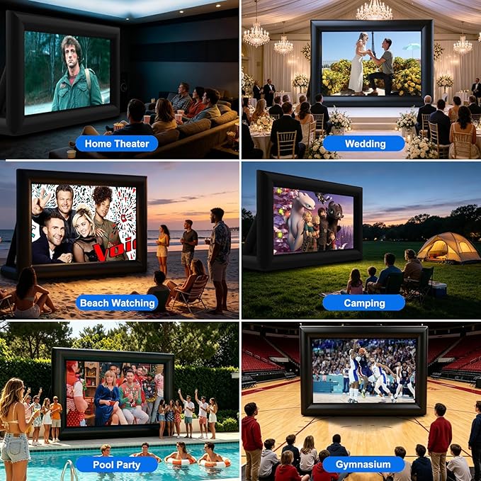 GYUEM 20 feet Inflatable Portable Projector Movie Screen - Huge Air-Blown Cinema Projection Screen Package with Rope, Blower,Tent Stakes - Front & Rear Projection,for Outdoor Party Backyard Pool Fun