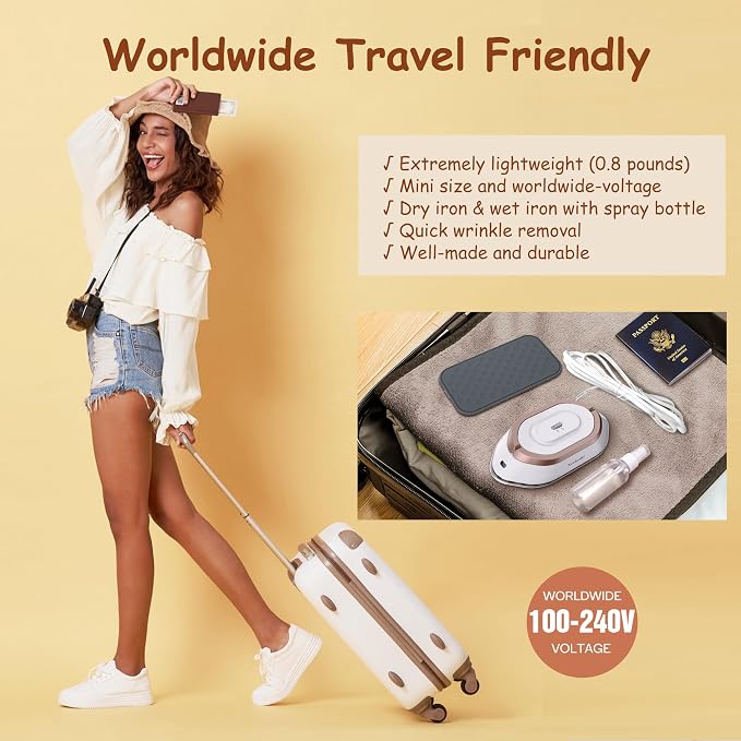 Newbealer Travel Iron bundle with Affordable Steamer for Clothes, Dry Iron and Powerful Steamer, Portable for Travel and Home Use