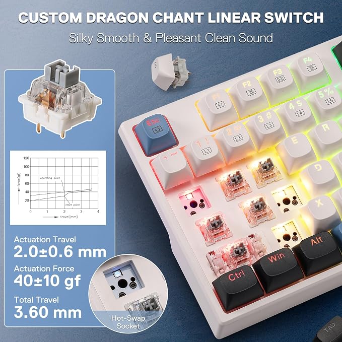 Redragon K668 Wired Gasket RGB Gaming Keyboard, 108 Keys Mechanical Keyboard w/Extra 4 Hotkeys, Upgraded Hot-swappable Socket, Sound Absorbing Foam, Mixed Color Keycaps, Custom Linear Switch