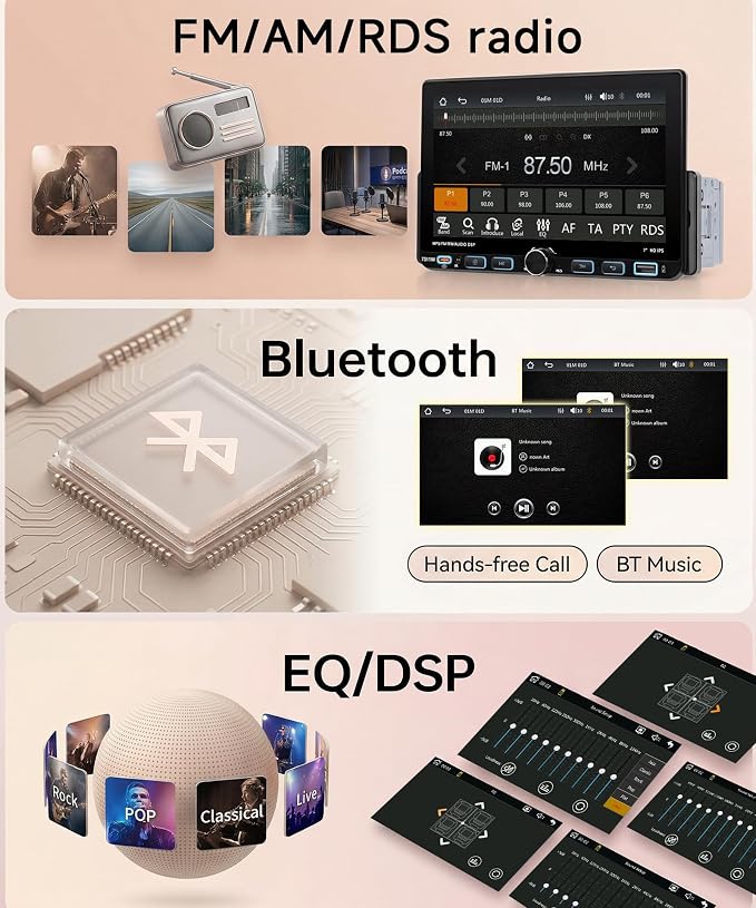 Single Din Car Stereo Carplay Android Auto, 1 Din Head Unit Bluetooth 5.2 Backup Camera, 7 inch IPS Touchscreen Radio, FM/AM/RDS Radio, EQ USB-Type-C, Mirror Link SWC, Car Stereo Receivers