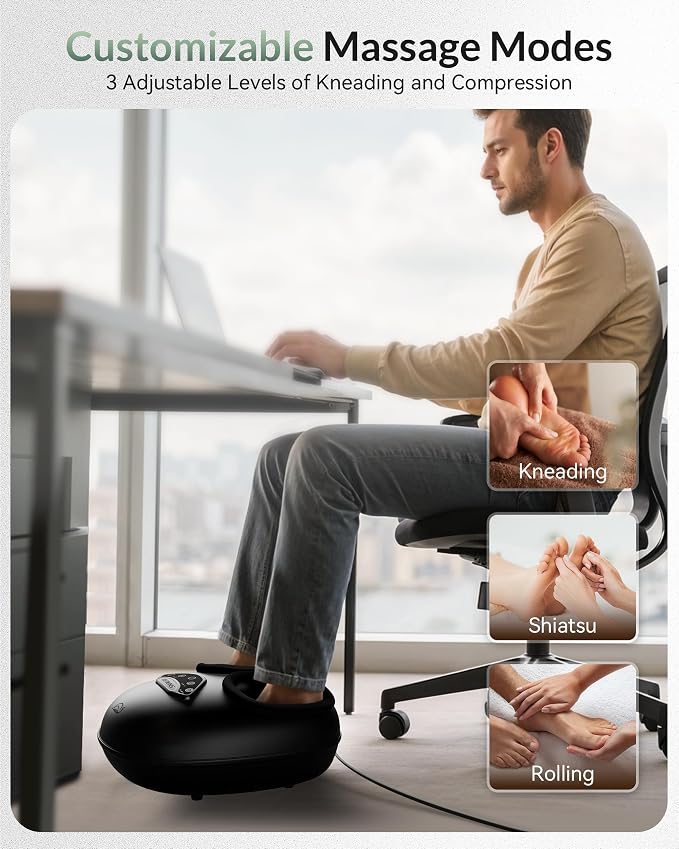Snailax Shiatsu Foot Massager with Heat & Compression, Deep Kneading Foot Massager Machine with 3 Heat Levels & Timer, Full Foot Massage Fits Up to Men Size 14, Fathers Day Gift for Dad