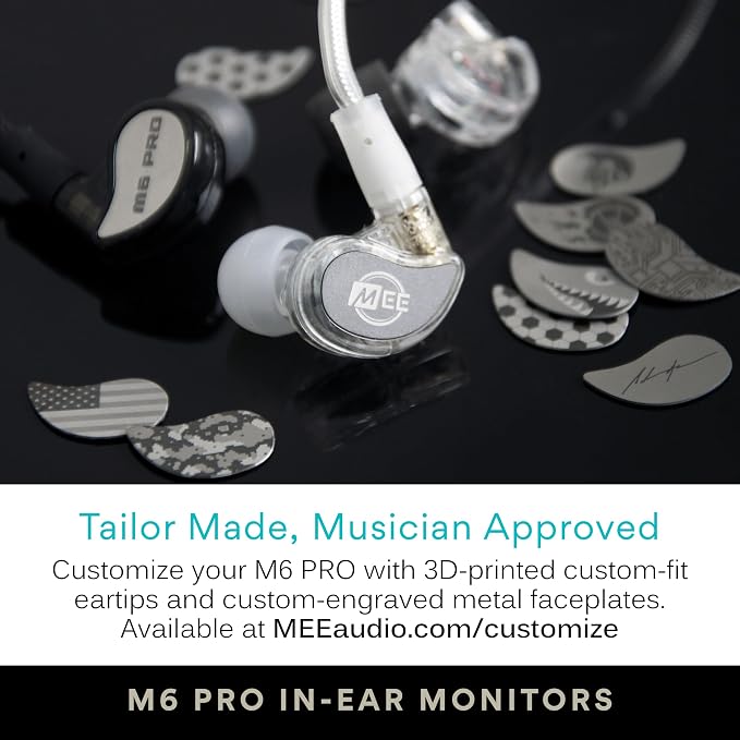 MEE audio M6 PRO Musicians' In-Ear Monitors Wired + Wireless Combo Pack: Includes IEMs, 2 Audio Cables and BT3 Hi-Res Bluetooth Audio Adapter w/aptX, LDAC, Auracast Support, & Built-In Headset (Clear)