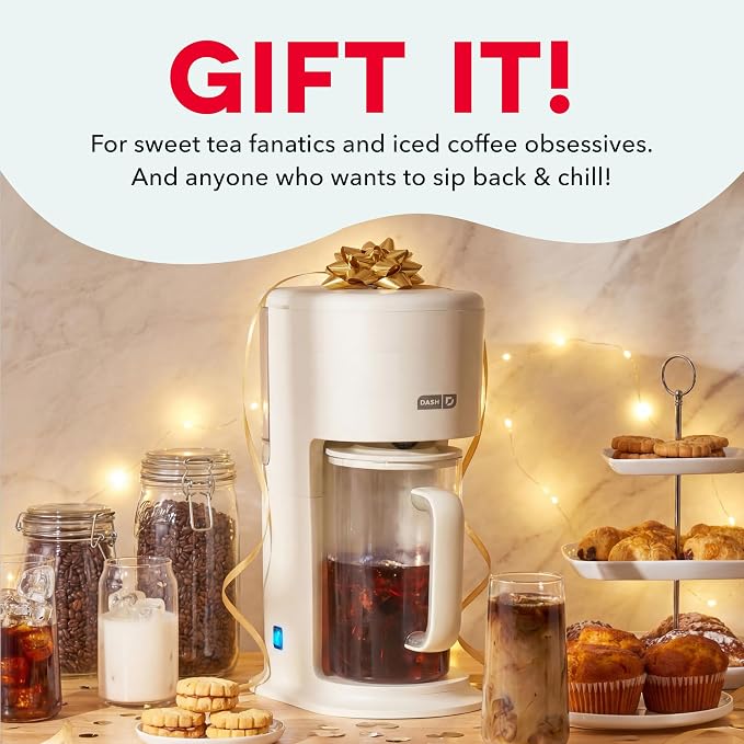DASH Summer Sippers™ Iced Tea Maker and Iced Coffee Maker - Dissolves Sugar, Brews Over Ice - Reusable Coffee Filter for Grounds, Loose-Leaf Tea & Bags - Two 32oz Pitchers & Infuser Cylinders