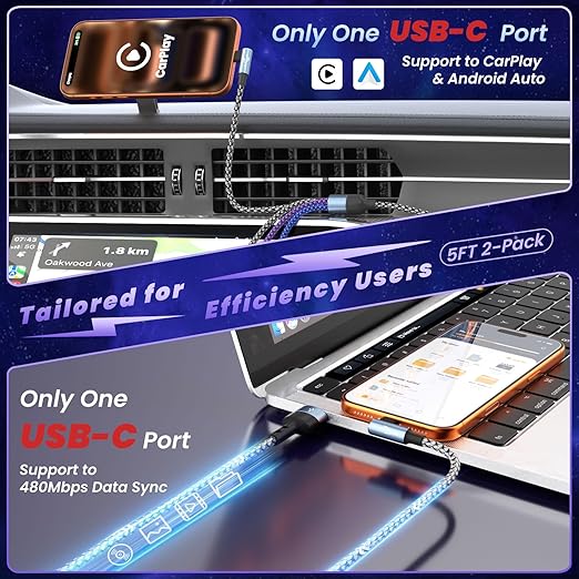USB Multi Charging Cable 90 Degree BraidedCharging Cord 5FT 2Pack, 4 in 1 Car Charging Cable, Charging Cables for Multiple Devices Phone Charger Cord with Dual Type-C, Micro USB, IP Port for iPhone17