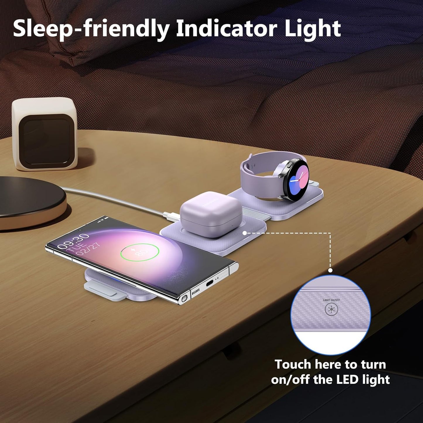 Travel Charger for Samsung Multi Devices, Foldable 3 in 1 Wireless Charging Station Fast Charging Stand/Pad Compatible for Samsung Galaxy S25/S24/S23/S22/S21/Note20 Galaxy Watch8/7/6/5/4/Galaxy Buds4