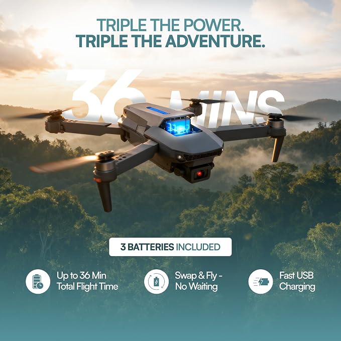Falcon X 4K Drone with Built-In Screen Remote, Foldable FPV Quadcopter with Wide-Angle Camera, Carrying Case & 3 Batteries – Easy-to-Fly Drone for Beginners