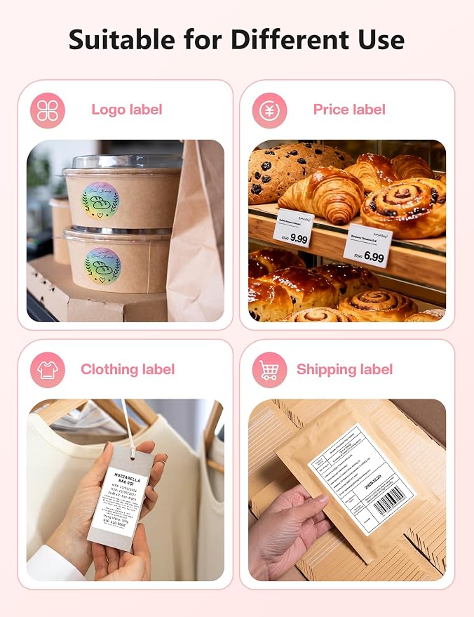 Phomemo Bluetooth Thermal Label Printer, 241BT 4X6 Wireless Shipping Label Printer for Small Business Pink