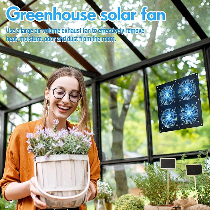 Solar Powered Fan 11.8" Greenhouse Exhaust Fan Solar 4 Fan Kit 25W Solar Panel Powered Exhaust Fan with Aluminum Bracket for Attic, Shed, Barn, Dog House, DIY Cooling Ventilation Project(2 Set)