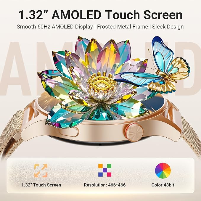 Fitpolo Smart Watch for Women,1.3" AMOLED Touchscreen Fitness Tracker, Make/Answer Calls, Heart Rate SpO2 Monitor,IP68 Waterproof,Sleep Activity Tracking Smartwatch for Android Phones iPhone (Bronze)