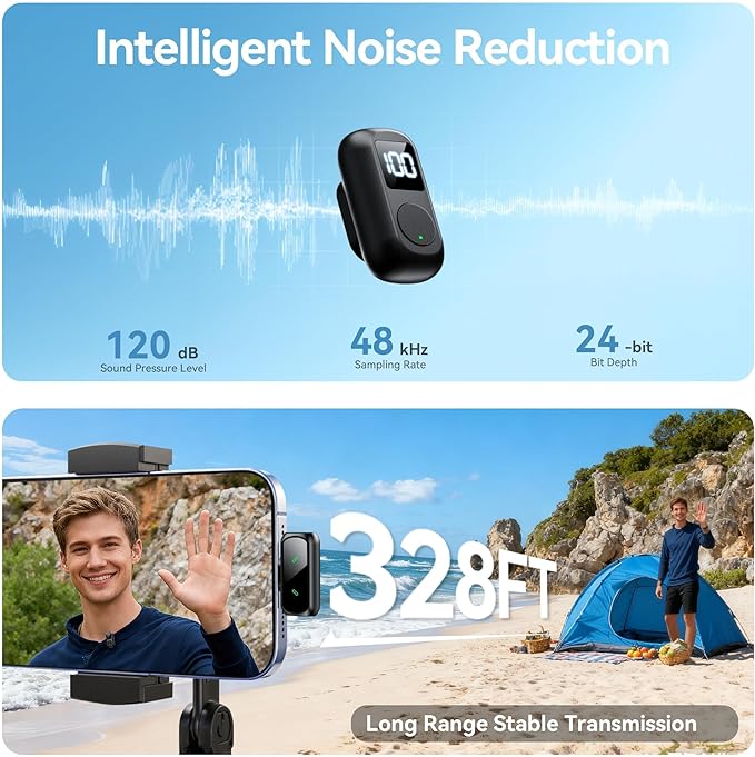 occiam Mini Lavalier Microphone for iPhone & Android Wireless Microphone Noise Reduction Magnetic Mini Lapel Mic with 54H Charging Case for YouTube Podcast Tiktok Vlogging Video Recording Black