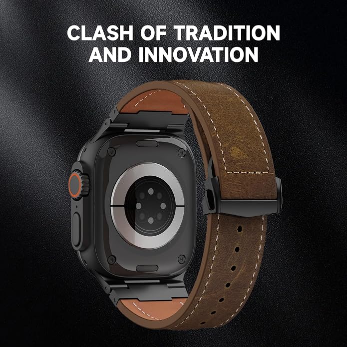 Vintage Genuine Leather Band for Apple Watch Ultra 49mm (2026 Upgrade), Rugged Replacement Strap Compatible with iWatch 46mm 45mm 44mm - for Men Women, Fit Ultra3/2/1, SE 3/2/1, Series11 10/9/8/7/6/5/4
