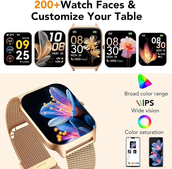 Smart Watch for Women with Bluetooth Calling, Fashion Fitness Tracker, 1.85" HD Touch Screen, AI Voice Assistant, Heart Rate Sleep Monitor, 120+ Sports Modes, Compatible with Android iPhone, 2 Bands