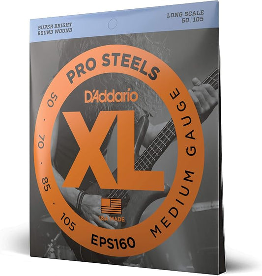 D'Addario XL ProSteels Bass Guitar Strings - EPS160 - Long Scale - Medium, 50-105