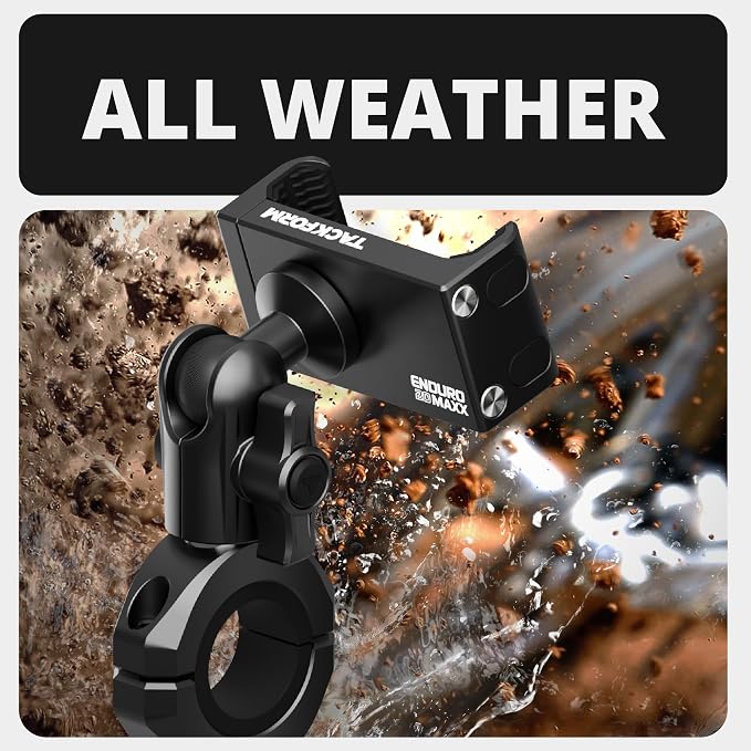 Tackform Black Motorcycle All Metal Phone Mount - 20MAXX Spring Cradle | Universal Clamp Fits 1-1/4" to 1-1/2" Handlebars | Aluminum | Compatible with iPhones, Galaxy Devices, More | Short Reach Arm