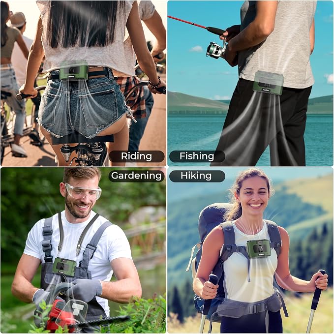 Portable Waist Fan, 20000mAh Rechargeable Personal Belt Fan, 16000RPM Shirt Fan, Dual Motors & Smart Display, 40H Cooling Body Fan for Outdoor Work Camping Travel Warehouse Hot Weather Essentials