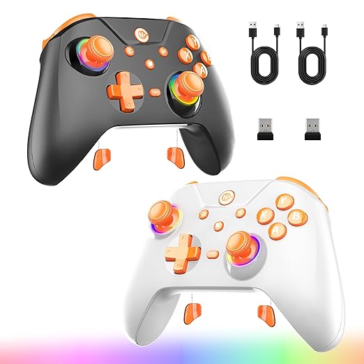 2-Pack PC Controller，Wireless Controller With 2 Rear Buttons (N1, N2), 2 Shoulder Buttons (M1, M2), RGB Lighting, Hall Effect Triggers, 1000 Hz Polling Rate , Compatible with Windows PC, SWITCH, iOS and Android