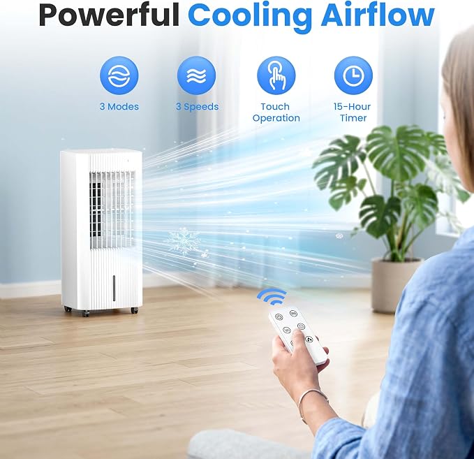 COWSAR Evaporative Air Cooler, 3-in-1 Portable Air Conditioners with Remote, 3 Modes & 3 Speeds, Portable Swamp Cooler with Rapid Cooling, 15H Timer, Air Cooler Fan for Bedroom Office