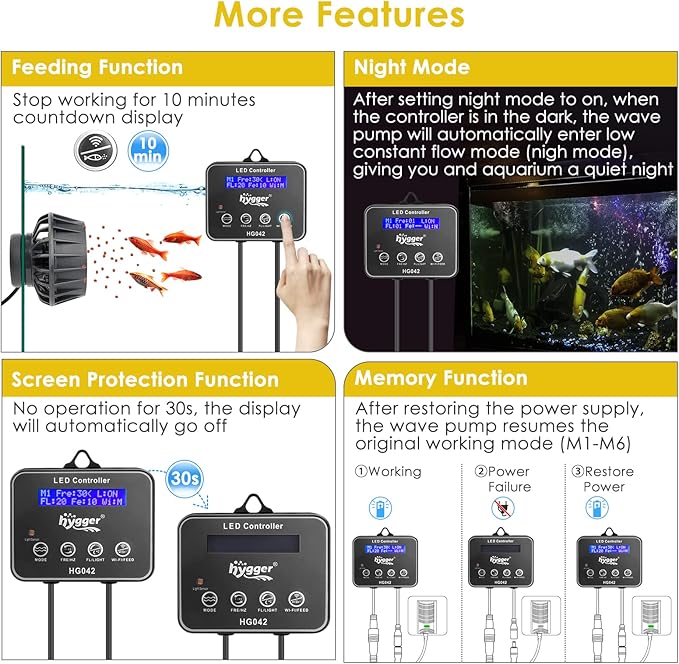 hygger 2114 GPH Aquarium Inverter Wavemaker Pump with LED Controller, DC 24V 10W Ultra-quiet Submersible Power Head with Magnetic Base, Circulation Pump for 30-75 Gal Freshwater Saltwater Tank