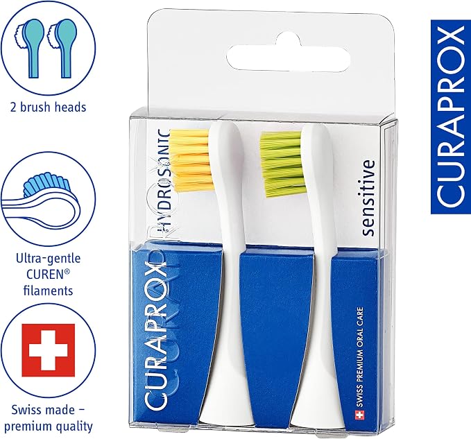 Curaprox Hydrosonic Brush Heads Rainbow Sensitive Duo – for Gentle Gum Care & Daily Cleaning | Yellow/Green, 2-Pack | Compatible with All Curaprox Sonic Models | Swiss Made
