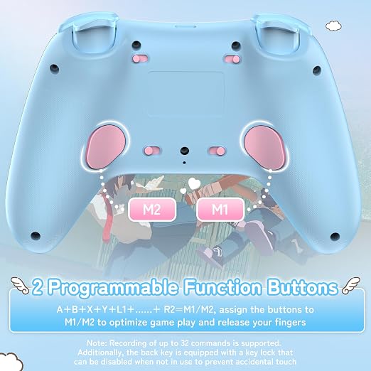 Kuitmor Cinnamoroll Switch Pro Controller, Cute Hall Effect Wireless Gamepad No Drift for Switch 2/Switch/OLED/Lite, PC/Steam, Android, iOS, Bluetooth + Wired, Turbo, Back Buttons, 6-Aixs Gyro, Wake-up, RGB (Blue, Without 2.4g Receiver)