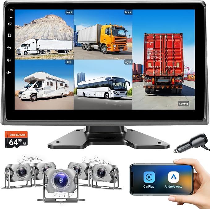 5 Channels 1080P Wired Backup Camera System - Plug&Play Pre-Wired Rearview Cam w/ 10" Touchscreen Monitor Carplay Auto DVR Recording for Furrion System RV Truck Pickup Camper Trailer Van SUV Cars