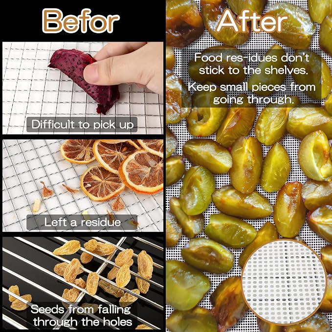 (8 Pack) Round Silicone Dehydrator Sheets, Dostk Premium Non Stick Silicone Mesh for Fruit Dehydrator, Tray Liner Reusable (Round 13" Diameter)