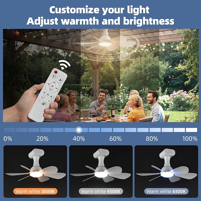 Solar Ceiling Fan Light with Remote, 30000mAh Portable solar lights outdoor with 20W Solar Powered Fan, 3 Speeds, solar fans with Light for Patios, Canopy, Shed, RV, Porch and Chicken Coop
