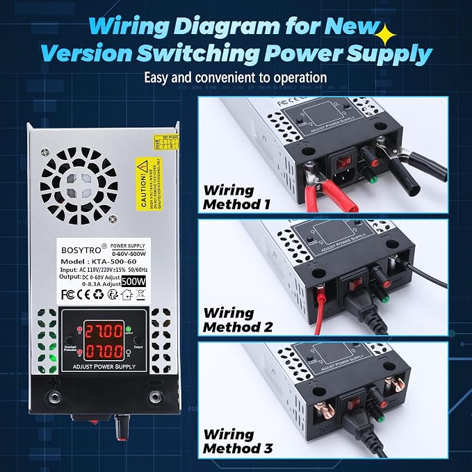 Upgraded AC to DC Converter 5V 12V 24V 30V 48 60v DC Power Supply Adjustable 0-60V 0-8.3A 500W Switching Power Supply for Led Strip, Motor Pump, CCTV, 3D Printer, Lab Computer