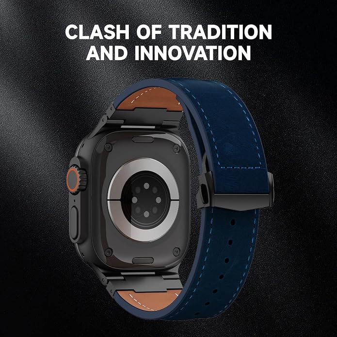 Vintage Genuine Leather Band for Apple Watch Ultra 49mm (2026 Upgrade), Rugged Replacement Strap Compatible with iWatch 46mm 45mm 44mm - for Men Women, Fit Ultra3/2/1, SE 3/2/1, Series11 10/9/8/7/6/5/4