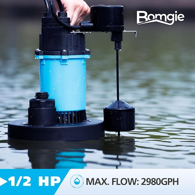 1/2HP Sump Pump Submersible 2980GPH, Vertical Float Switch Automatic Utility Pumps for Clean/Dirty Water Pump Thermal Protector for Basement Pool Draining, Max. Head 28 FT