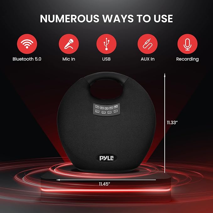 Pyle Portable Waterproof Bluetooth Speaker - 280 Watt Max Output Power, Wireless Music Streaming, Rechargeable Battery, MP3/WMA/FLAC Digital Audio File Support, & Remote Control Battery Operated