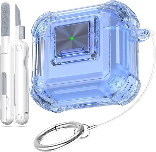 RFUNGUANGO AirPods 4 Case Clear with Lock Cleaning Kit, Lanyard & Keychain, Support Wireless Charging, Compatible with Apple AirPods 4 Case (2024) for Women Girl, Transparent Blue