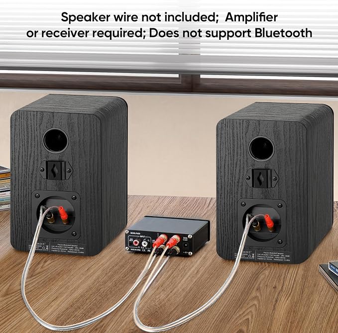 RIOWOIS Passive Bookshelf Speakers for Record Player, Stereo Speakers with 4 Inch Woofer and Silk Dome Horn Tweeter for Turntable, Surround Sound System,PC and TV, Wall Mountable.