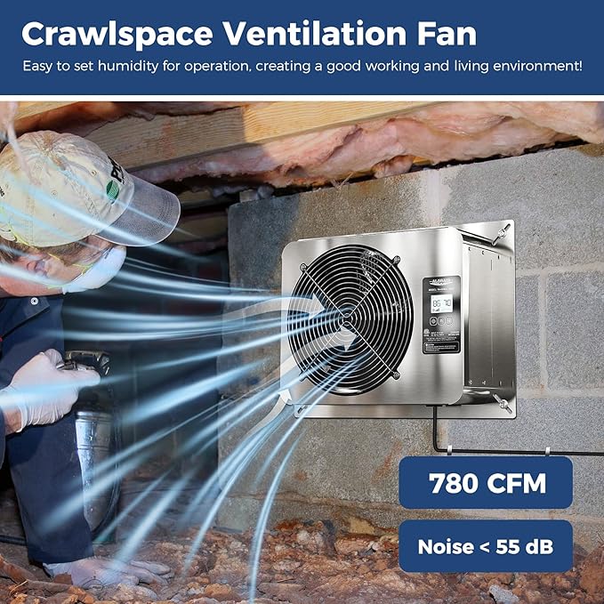 ALORAIR 780 CFM Crawlspace Ventilator Fan with Humidistat, Stainless Steel Exhaust Vent Fans with Digital Display, Timing Cycle, Freeze Protection Thermostat, for Basement, Garage, Attic, Grow Tent