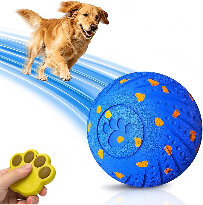 TEYYVN Interactive Dog Toys Dog Ball – Smart Moving Bouncing Dogs Ball, E-TPU Smart Dog Ball with Remote Control, Automatic Rolling Dog Toy for Small Medium Dogs for Indoor/Outdoor Use （Blue）