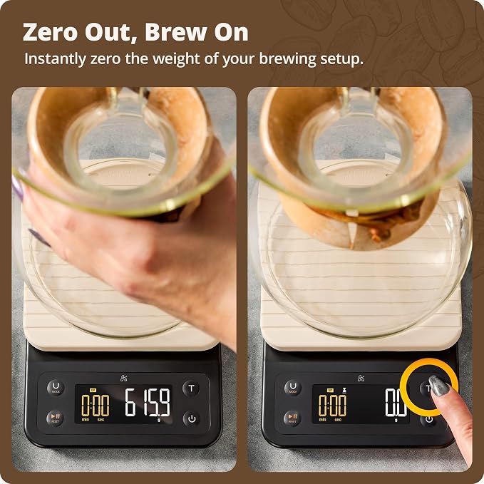 Greater Goods Coffee Scale with Timer, 0.1g Precision Digital Espresso & Pour Over Scale for Chemex, V60, Drip & Matcha Weighing, Waterproof Silicone Cover, 6.6lb Barista Brew Capacity (Birch White)