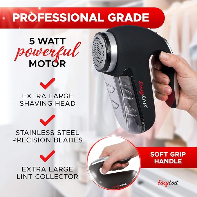EasyLint Professional Fabric Shaver + One Pack Replacement Blades Bundle: Electric Lint Remover Fabric Shaver: Remove Fuzz, Bobbles & Pills from Sweaters, Clothes, Couch and Furniture.