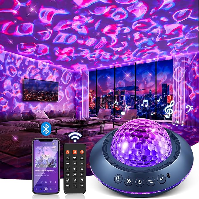 Galaxy Projector for Bedroom, White Noises & Bluetooth Night Light Projector,360° Full Coverage Ceiling Projector Galaxy Light Projector,Remote Timer Night Sky Projector Ocean Light Projector