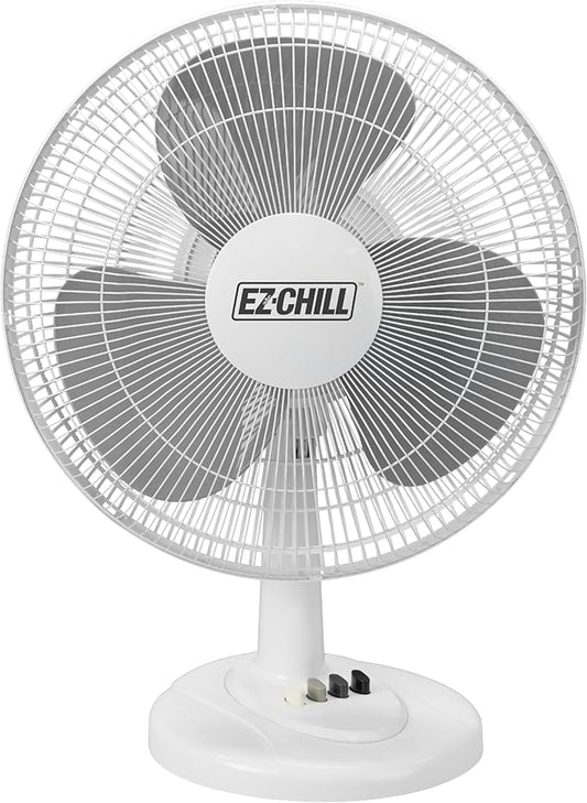 EZ-CHILL 16” Oscillating Table Fan with Adjustable Tilt, Convenient Push Button Controls, Quiet, 3 Speed, Desk Fan, Airflow 15.75 ft/sec, Ideal for Home, Bedroom, Dorm & Office, MTFD-16