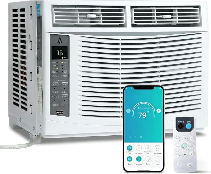 Window Air Conditioner 6,000 BTU with WiFi, Energy Saving Window AC Unit Cools Up to 250 Sq.Ft. with Remote & App Control & Timer, 115V Air Conditioner for Bedroom, Living Room, and Small Room