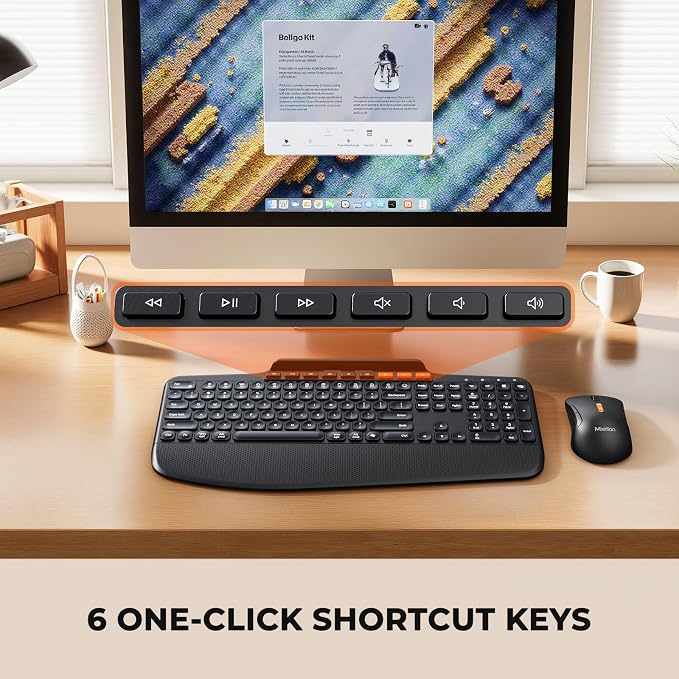 MEETION Wireless Keyboard and Mouse Combo, Ergonomic Keyboard with Wrist Rest, Tablet Holder, Scissor Keys USB/Bluetooth Rechargeable Keyboards, 4DPI Mouse, for Windows/Mac/PC/Laptop/Phone/Tablet