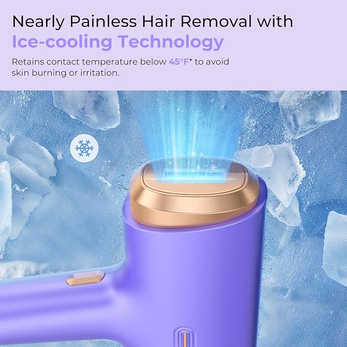 Ubroo Laser Hair Removal for Women & Men, 45°F Ice-Cooling Contact, Safe & Virtually Painless Alternative to Salon IPL Hair Removal Device, Long-Lasting Hair Removal from Home