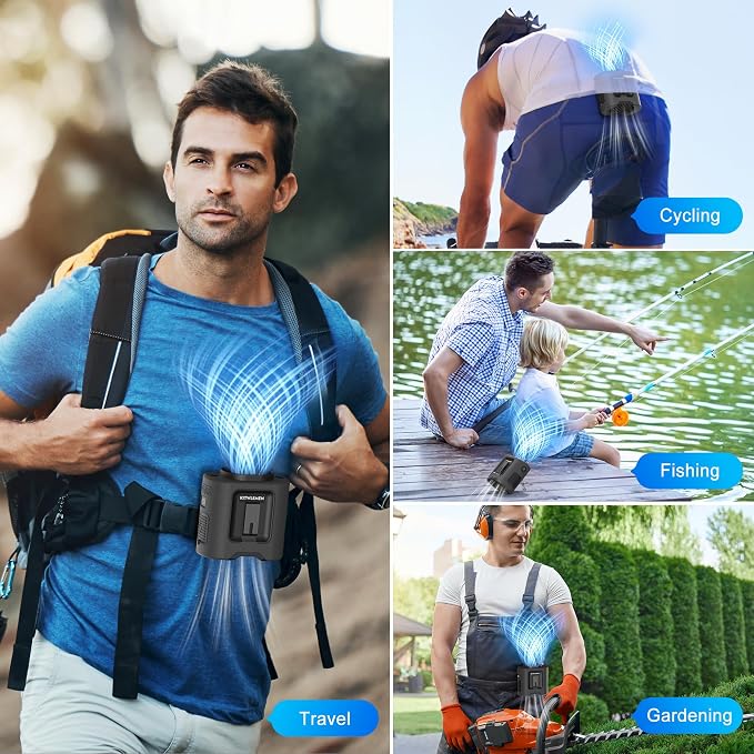 KITWLEMEN Portable Waist Fan, Father Day Gifts for Husband Dad, Blue Collar Worker Belt Clip Fan with Light, Essentials for Camping Gardening, 67H 14500RPM Rechargeable Cooling Gadgets for Men 2026