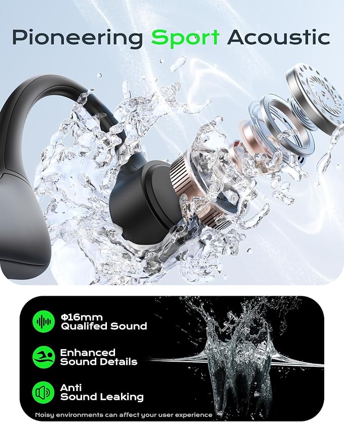 DEMICEA Open Ear Sport Headphones, Soft Silicone Wireless Bone Conduction Earphones, Powerful Bass, 10H Lasting, Multipoint Capable, Quick Charge, Built-in 32GB MP3
