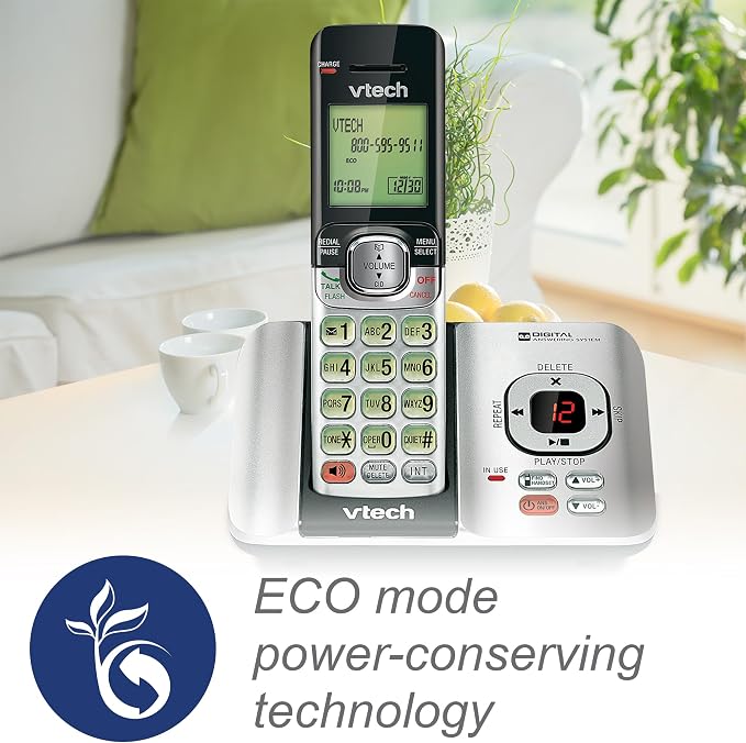 VTech CS6529-5 5-Handset DECT 6.0 Cordless Phone with Answering System, Caller ID/Call Waiting, Wall-Mountable, LCD Screen, Handset Speakerphone (Silver/Black)