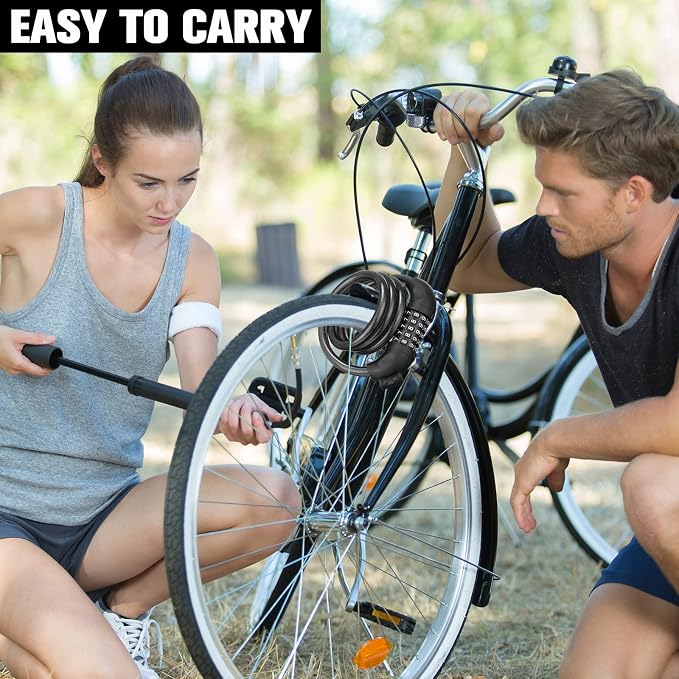 4 Pieces Bike Lock 4 Feet Bike Lock Cable 5 Digit Resettable Combination Code Security Coiling Bicycle Lock 2/5 Inch Diameter with Mounting Bracket for Bicycle Outdoors (Black)