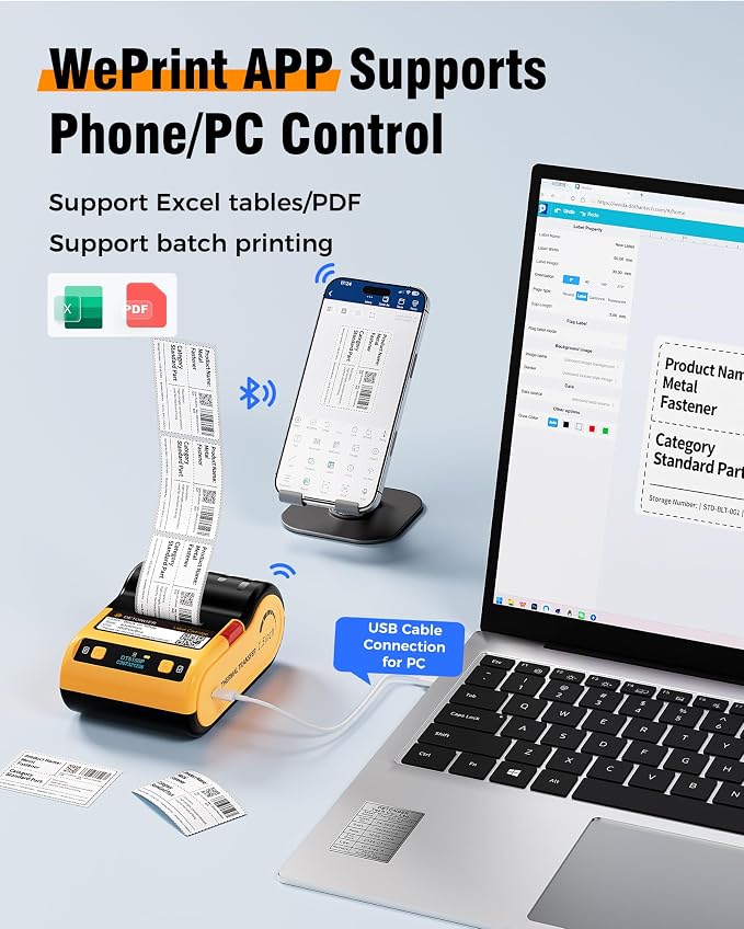 DT5150P 300DPI Industrial Thermal Transfer Label Printer, Rechargeable Colorfast Label Maker, Fade/Sun/High-Low Temp Resistant, for Outdoor & Job Sites, Mobile APP & PC Editor Compatible