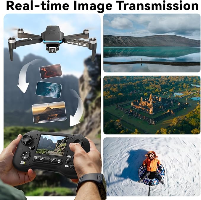 Toladrone TD31LCD Drone with Camera for Adults, Drones with LCD Screen Remote Control, Real-time Transmission, Brushless Motor, Fine Tuning Function, Headless Mode, Foldable Drone for Beginners