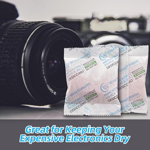 Wisesorb 15pcs 20g Silica Gel Packets, Indicating Deisiccant Packs, Rechargeable Deisccant Moisture Absorbers for Storage